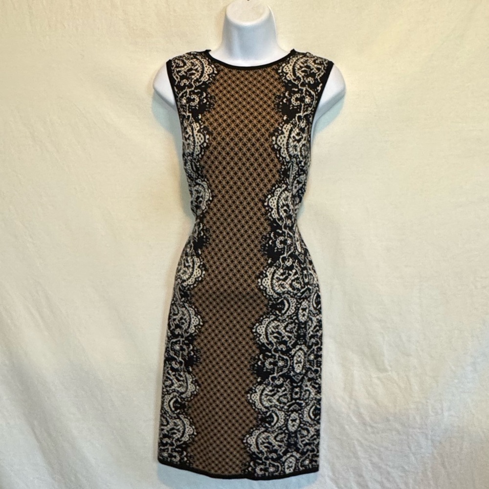 D-34 Dressbarn Black Brown & Cream Sleeveless MIDI Sweater Dress Size‎ M
